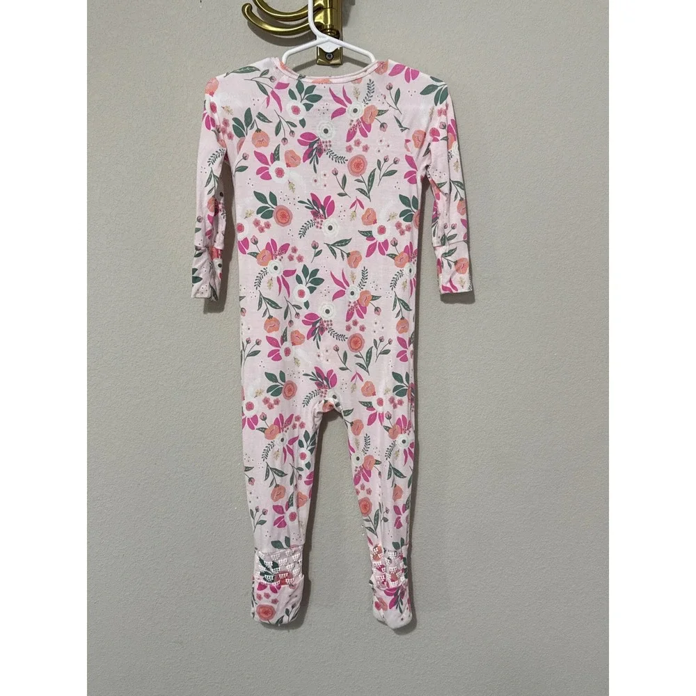 Magnetic Me Footie Baby Girl 12-18 Months Pink Floral Bamboo Magnetic Closure
